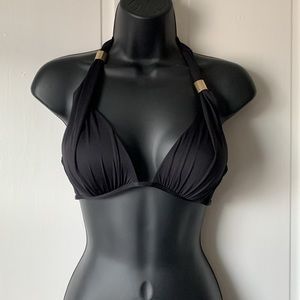 Victoria secret bikini top - halter strap. Black w gold embellishment. Size Med.